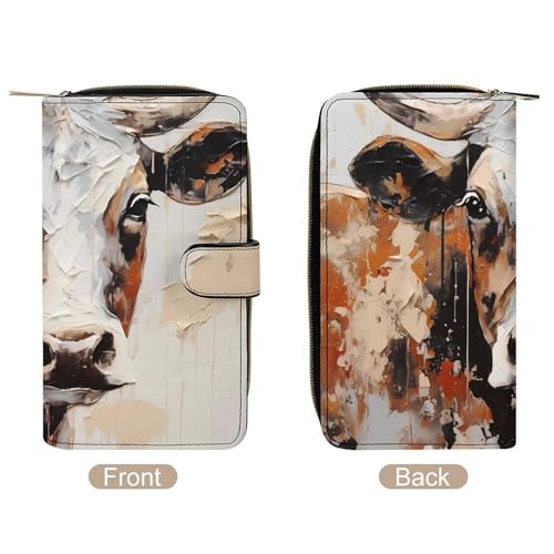 Brown Spots on A White Cow Skin Womens Wallet Travel Long Purse Zippered Clutch Credit Card Holder for Men3