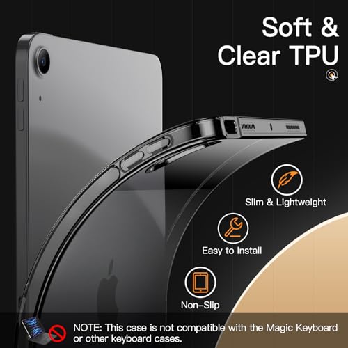 Image of JETech Cover Case for iPad Air 11-Inch M4 /M3 /M2 (2026 /2025 /2024), iPad Air 5 /4 (10.9-Inch, 2022 /2020 Model), Soft TPU Transparent Slim Tablet Cover, Support Pencil Pro /2nd Charging (Black)