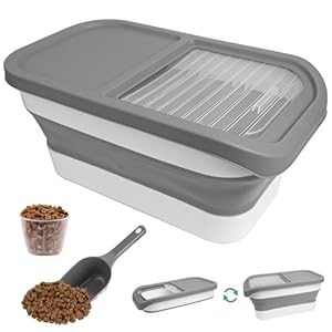 JOLIGAEA Contenedor Comida Perro Pienso, Contenedor Pienso Perro Gato Plegable, Caja Almacenamiento Comida con Pala y Taza Medidora, Contenedor Comida para Guardar Granos, Comida para Mascotas