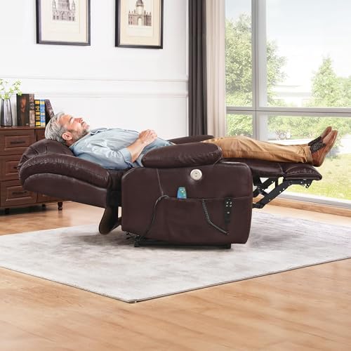 Sillón reclinable eléctrico con piel sintética marrón miniatura 2