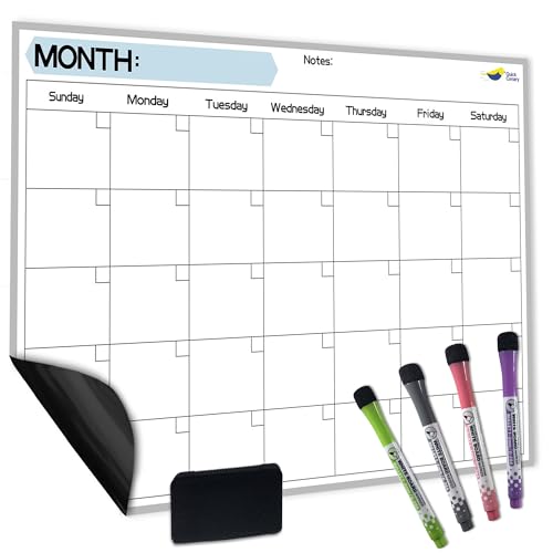 Monthly Magnetic Calendar for Refrigerator - 17x12” Stain-Resistant Dry Erase Fridge Calendar...
