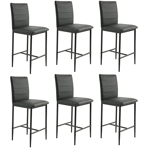 SICOTAS Tabouret de Bar, Lot de 6 Chaises de Bar avec Dossier et Assise en Similicuir avec Repose-Pieds, Tabouret Chaise Haute pour Bar, Bistrot,Cuisine, Salle à Manger, Comptoir, Restaurants, Noir Cover