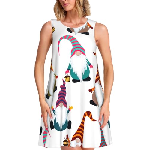 Robe imprimé de nains de Noël amusants coupe t-shirt ample et poches pratiques