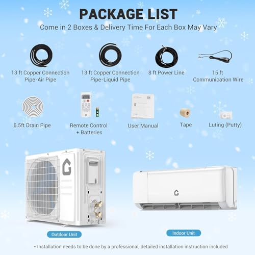 PioneerWorks 9000 BTU Ductless Mini Split Air Conditioner & Heat Pump – 20 SEER2, Inverter, 230V, WiFi & Alexa Enabled – Quiet, Energy Efficient Cooling & Heating, Easy Installation, for Rooms up to