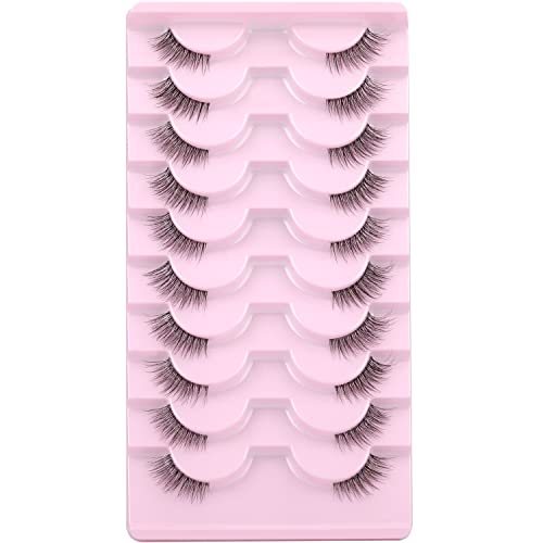 Half Lashes Natural Look Fake Eyelashes Wispy Clear Band Lashes Faux Mink Eyelashes Strips Super Natural False Lashes Pack 10 Pairs #TOP2