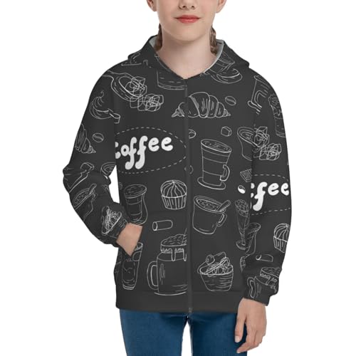 Donut Friend Coffee Kids Pullover Hoodies Boys Zip Up Sweatshirts Girls Athletic Clothes with Pocket3