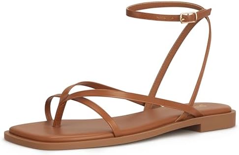 Womens Flats Sandals Square Toe Strappy Ankle Strap Flats