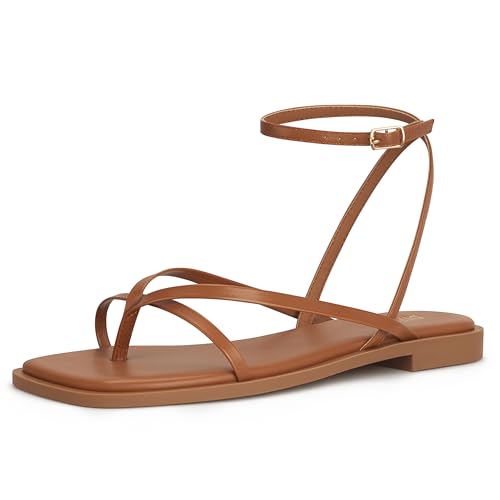 Image of Womens Flats Sandals Square Toe Strappy Ankle Strap Flats