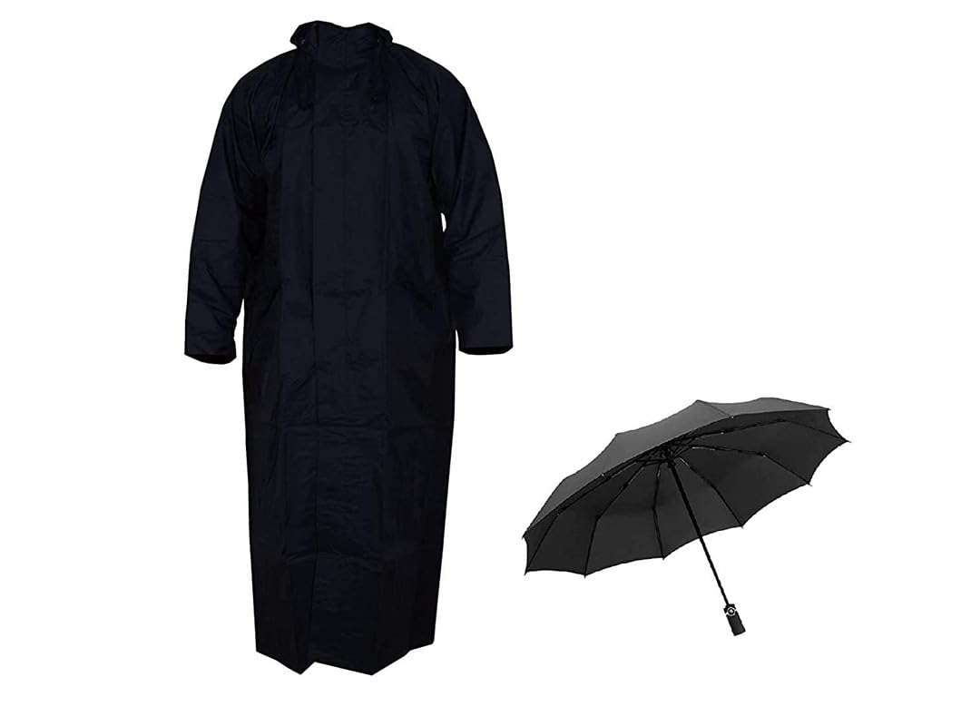 Women's Waterproof Long Overcoat With Adjustable Hood Double Layer For Men Bike Rain Jacket With Storage Bag With Black Umbrella-image-19