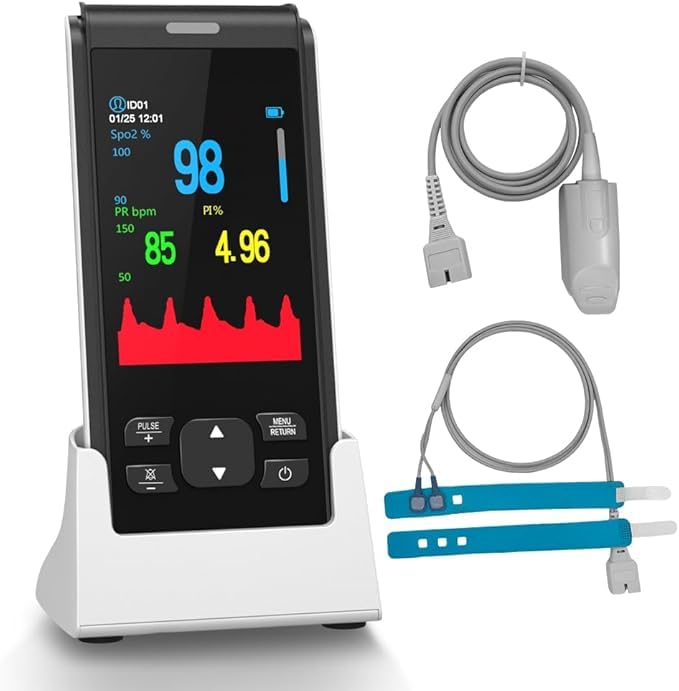 HealthTree Oxímetro de pulso portátil, monitor de oxígeno recargable, monitor de saturación oxígeno sangre yema dedo para niños, control con nivel de SpO2, frecuencia cardíaca e índice de perfusión