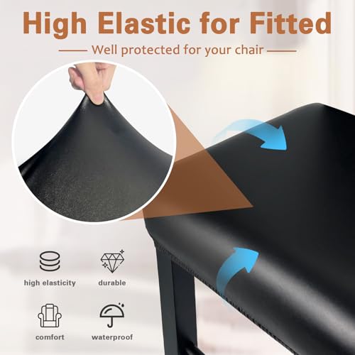 Image of PU Leather Bar Stool Covers Rectangular, 100% Waterproof Stool Covers Rectangle Super Stretch 20% Thicker Leather Saddle Stools Cover Rectangular Counter Bar Stools with Elastic Band (4 PCS, Black)