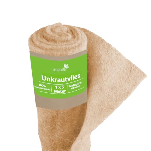 TerraGala Unkrautvlies, Mulchvlies aus Jute, 100% biologisch abbaubar, 1m x 5m, 300g/m²