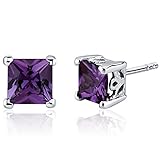 Simulated Alexandrite Princess Cut Earrings Sterling Silver Rhodium Nickel Finish 3.00 Carats
