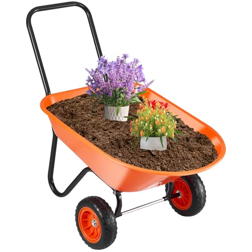 VEVOR Wheelbarrow Cart, 5 Cu. Ft. Load & 397 lbs Capacity, 2 Wheels Garden Dump Cart, Garden Wagon with Handle & 10" Wide Track Wheels, Easy Loading Utility Yard Cart & Wagons for Outdoor Lawn Yard by VEVOR - Used condition - CA$158.56