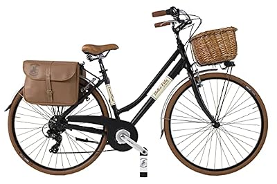 Dolce Vita By Canellini Bicicletta da città Vintage Oldstyle alluminio donna con borse e cesto (Nero, M)