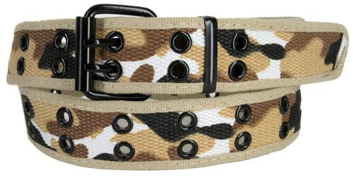 Unisex 100% Cotton Canvas Belt Double Hole For Men Women Buckle Jean (Camo Beige, Extra Large)