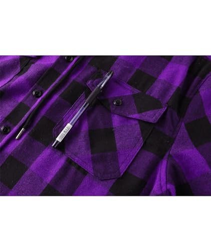 Image of SCODI Mens Flannel Hoodie Shirt Casual Button Down Plaid Long Sleeve Shirts