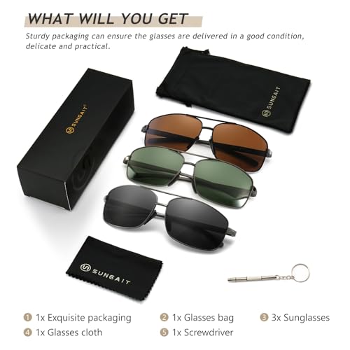 Image of SUNGAIT UV protection Ultra Lightweight Rectangular Polarized Sunglasses