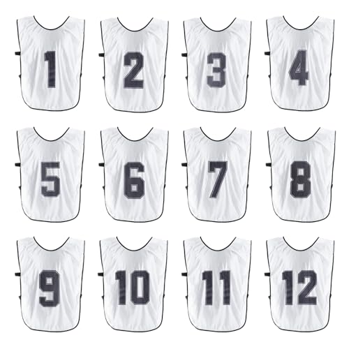 Gilets d'entraînement de football PATIKIL réversibles et numérotés lot de 12 blanc