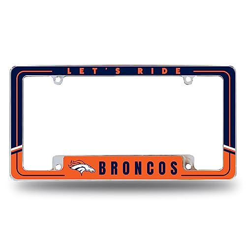 Rico Industries NFL Football Denver Broncos Two-Tone 12 x 6 Chrome All Over Automotive License Plate Frame for Car/Truck/SUV