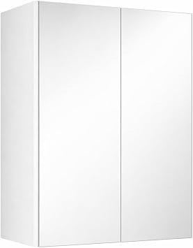 Bathroom Cabinet 60x60cm, White Mirror Cabinet, Wall Mounted Storage