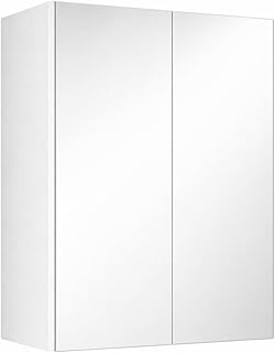 Bathroom Cabinet 60x60x22cm White Bathroom Mirror Cabinets for Small Spaces, Wall Mounted Bathroom Cabinets with Mirror Door and Internal Shelf Storage