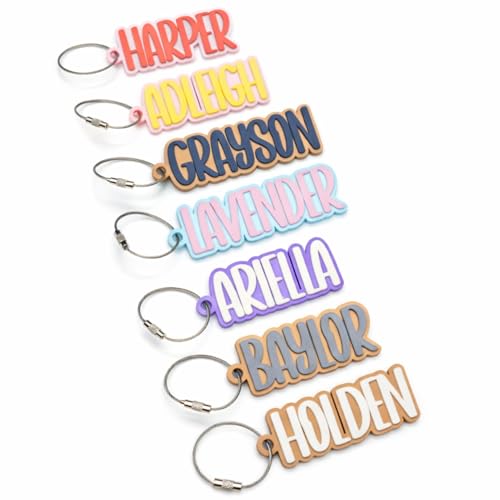 Personalized Bag Tags for Kids Backpacks Custom Name Keychain Diaper Bag Tag Lunch Box Name Tag. Personalzied Keychain With Breaded Steel Cable. Keychain Party Favors. (Font #3)