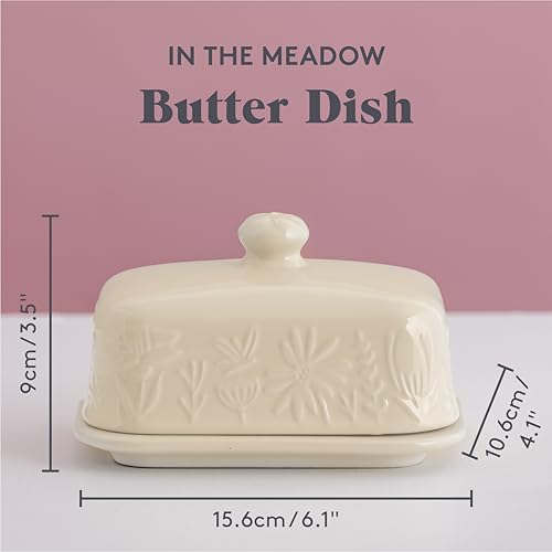 Mason Cash In the Meadow Butter Dish Embossed Floral Design, Durable Stoneware, Airtight Lid – Holds Up to 500g of Butter – Classic Kitchen & Tabletop Storage (9cm H x 15.6cm L x 10.6cm W) - Image 4