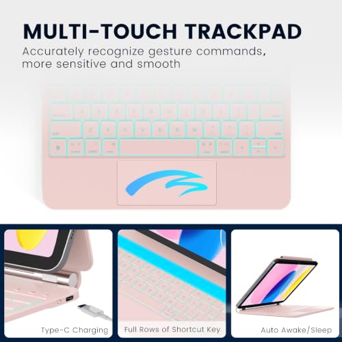 Image of RAYMCRAFT for iPad 11th(A16, 2025) /10th Generation Case with Keyboard, Magic Keyboard 2022, Springy Backlit Keys, Stain-Resistant Surface, Multi-Touch Trackpad, Pink