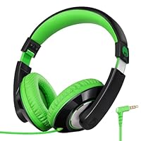 rockpapa Comfort Kids Headphones for School, Lightweight Childrens Boys Girls Teens Over-Ear Headphones Wired 3.5mm for CD DVD Player Tablet Phone Travel Black/Green