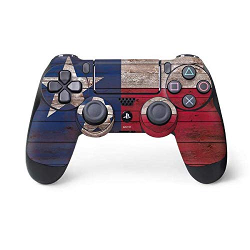 Skinit Decal Gaming Skin Compatible with PS4 Controller - Texas Flag Dark Wood Design