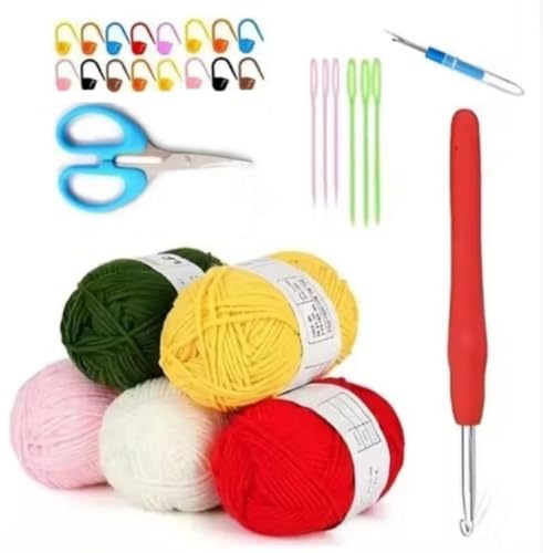 Image of Crochet Kit for Beginners, Complete Crochet Starter Kit with Yarn, Ergonomic Crochet Hooks, Scissors, Needles & Stitch Markers, Learn to Crochet DIY Craft Set for Adults & Kids (5 Yarn kit)