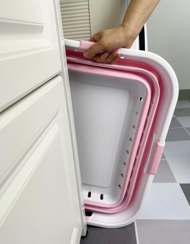 Image of SAMMART 42L (11 gallon) Collapsible Plastic Laundry Basket - Foldable Pop Up Storage Container /Organizer - Space Saving Hamper /Basket (1, Wt /Cherry Pink)
