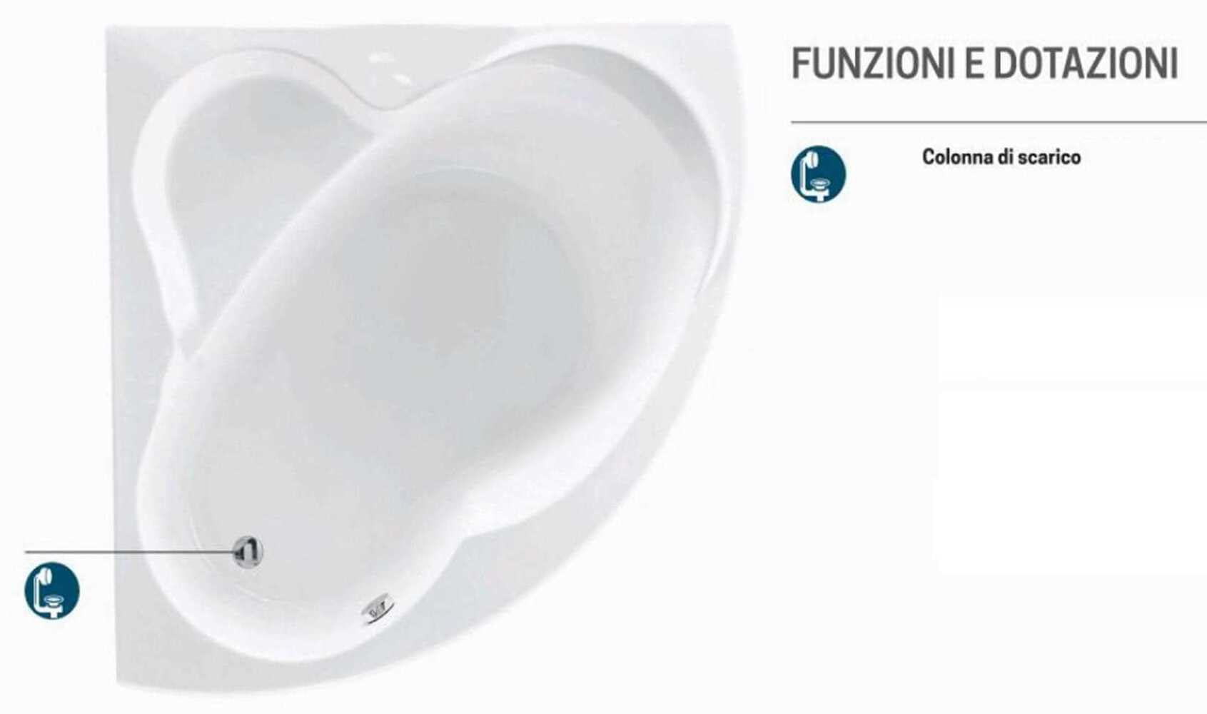Vasca Bagno Angolare Angolo Simmetrica Novellini Una Standard con telaio 135x135 H55 cm 190 Litri Colonna Scarico Pannello Frontale Curva Guscio Tradizionale Acrilico Bianco Lucido Reversibile