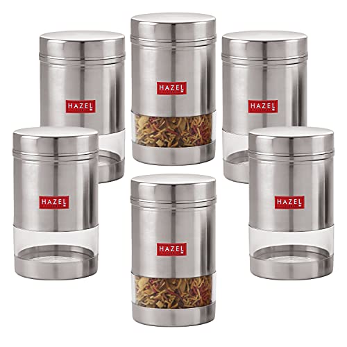 Image of HAZEL Stainless Steel Kitchen Container | 1200 ml Each Transparent Kitchen Container Set with Glossy Finish | Multipurpose Airtight Container for Kitchen Storage organizer, Set of 6