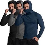 August Alley 3 Pack Men's Compression Hoodie with Face Mask Sweatshirt Long Sleeve Hooded Pullover Base Layer Active Shirts(Black, Dark Gray, Haze Blue,X-Large)