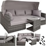 polyrattan sofa sitzgruppe lounge braun ELEGANTES DESIGN: Das Polyrattan-Geflecht verleiht Deiner Gartengarnitur zeitlose Eleganz. Unsere Sonneninsel mit Überdachung schafft einen perfekten Rückzugsort für entspannte Stunden im Freien. Genieße den Sommer mit Deiner Familie und Freunden auf unserem Gartenmöbel Set. Das klappbare Verdeck der Balkon Lounge bietet Dir Sonnenschutz oder Du bräunst Dich stilvoll ausgestreckt auf dem Garten Sofa.