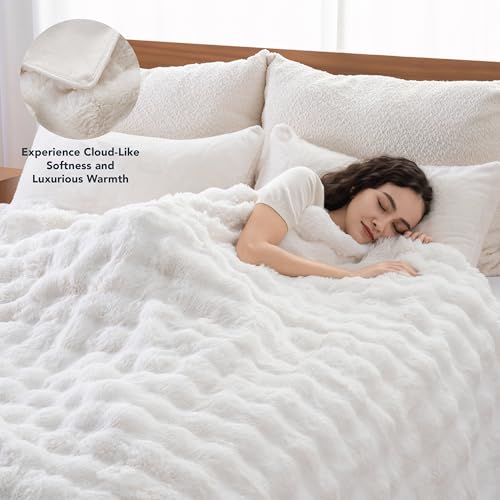Berkshire Berkshire Blanket Manta Reversible de Piel Sintética y Velisse Ultra Suave, 90 x 90 pulgadas, Marshmallow miniatura 2