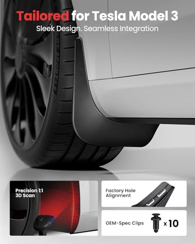 Image of REEVAA Tesla Model 3 2017-2023 Mud Flaps Accessories, Set of 4