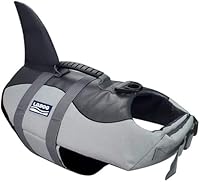 Aokay Hundeschwimmweste Hai,Größenverstellbarer Rettungswest für Hunde mit robustem Griff (M, Grau)