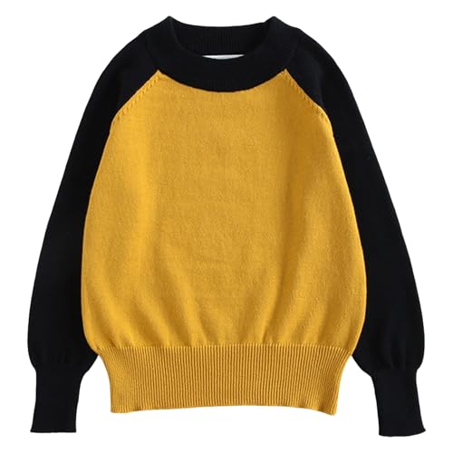 Girls Contrasting Sweaters Long Sleeve Knit Sweater Round Neck Pullover Lightweight Fall Winter Tops