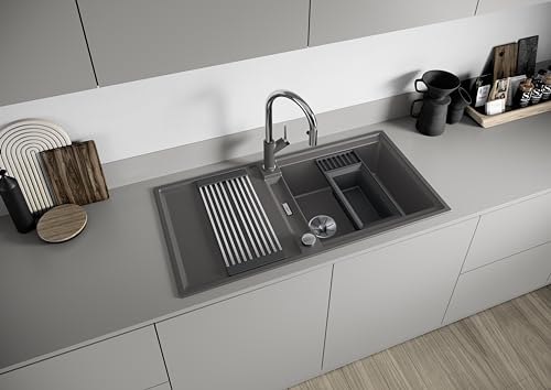 BLANCO Sink Drainer 2-in-1 | Kunststoff schwarzgrau | Multifunktionale Rahmen- und Resteschalenkombination mit integrierter Abtropffläche | Verwendung bei allen Silgranit Spülen (40cm Tiefe)