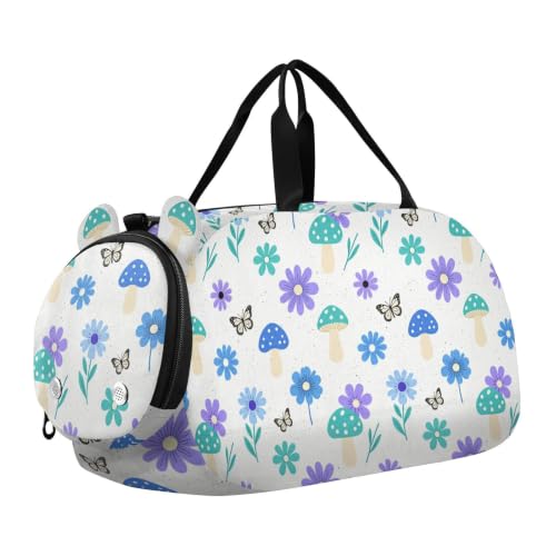 Bolsa de lona para niños con estampado azul de margaritas de gran capacidad para deporte