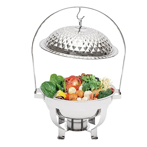 Chafing Dish Buffet Set, 4.7Quart Round Buffet Servers Warmers Set with Food Tray, Water Tray and Fuel Holder, Stainless Steel Chafing Dish Buffet Set for Any Party (Sliver)