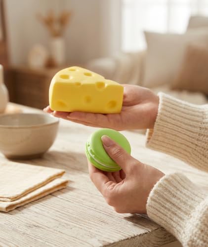 Image of 2Pcs Cheese Squishy, Taba Squishy, Dumpling Squishy-Stretchy Food-Shaped Sensory (Green and Yellow)
