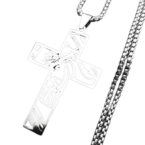 Collier Homme Crucifix Chaîne Pendentif Croix Christ Dieu