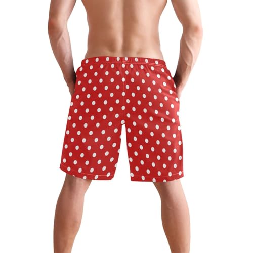 Laprad Men's Swim Trunks Quick Dry Beach Swimsuit Shorts Red Polka Dots with Mesh Lining3