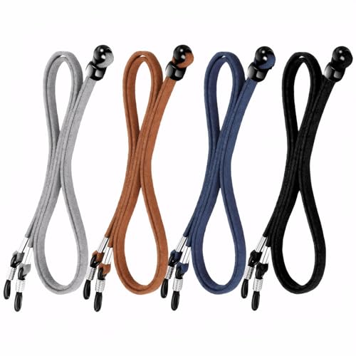 FEXPDL 4 correas ajustables para gafas, cadena para gafas, cordón alrededor del cuello, cordón de cuero, correa para gafas de sol, para mujeres y hombres, Negro, marrón oscuro, azul oscuro y gris, 72