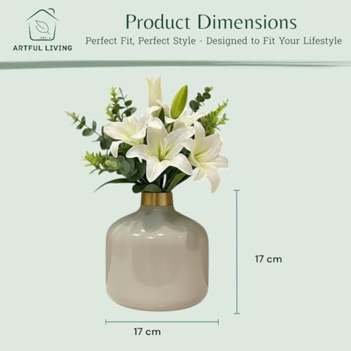 Image of Artful Living India - Round Metal Flower Vase | Round Vintage Vase for Living Room, Table, Office Decoration & Home Decor | Antique Decorative Metal Vase (Cool Grey)