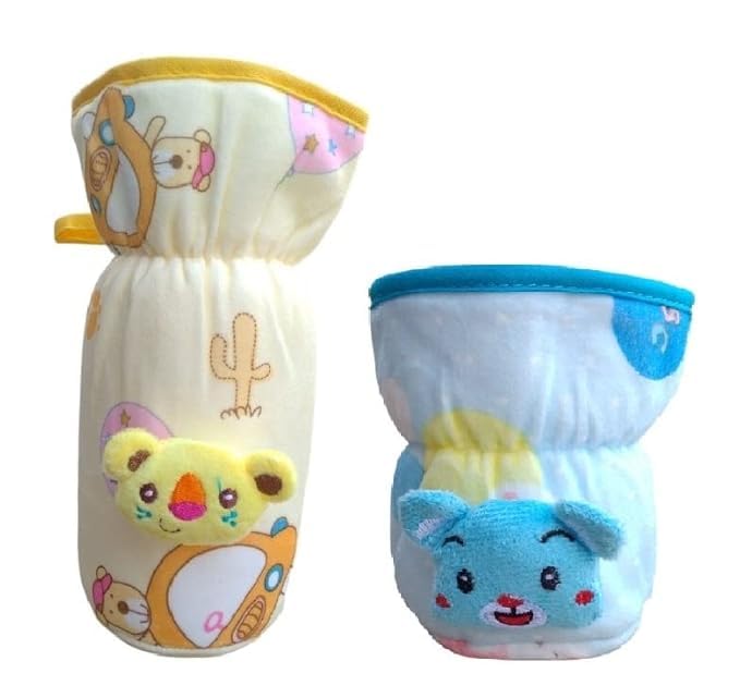 Manan Shopee Bottle Covers for Philips Avent/Broad Neck Soft Plush Stretchable Baby Feeding Bottle Tote Bag Cover with Strap (125ml, 120 ml, 140ml & 250, 260, 330 ml Feeder - Yellow/Blue)-image-5
